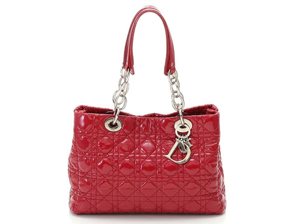 Christian Dior Lady Tote Bag Red Patent Vernis Leather